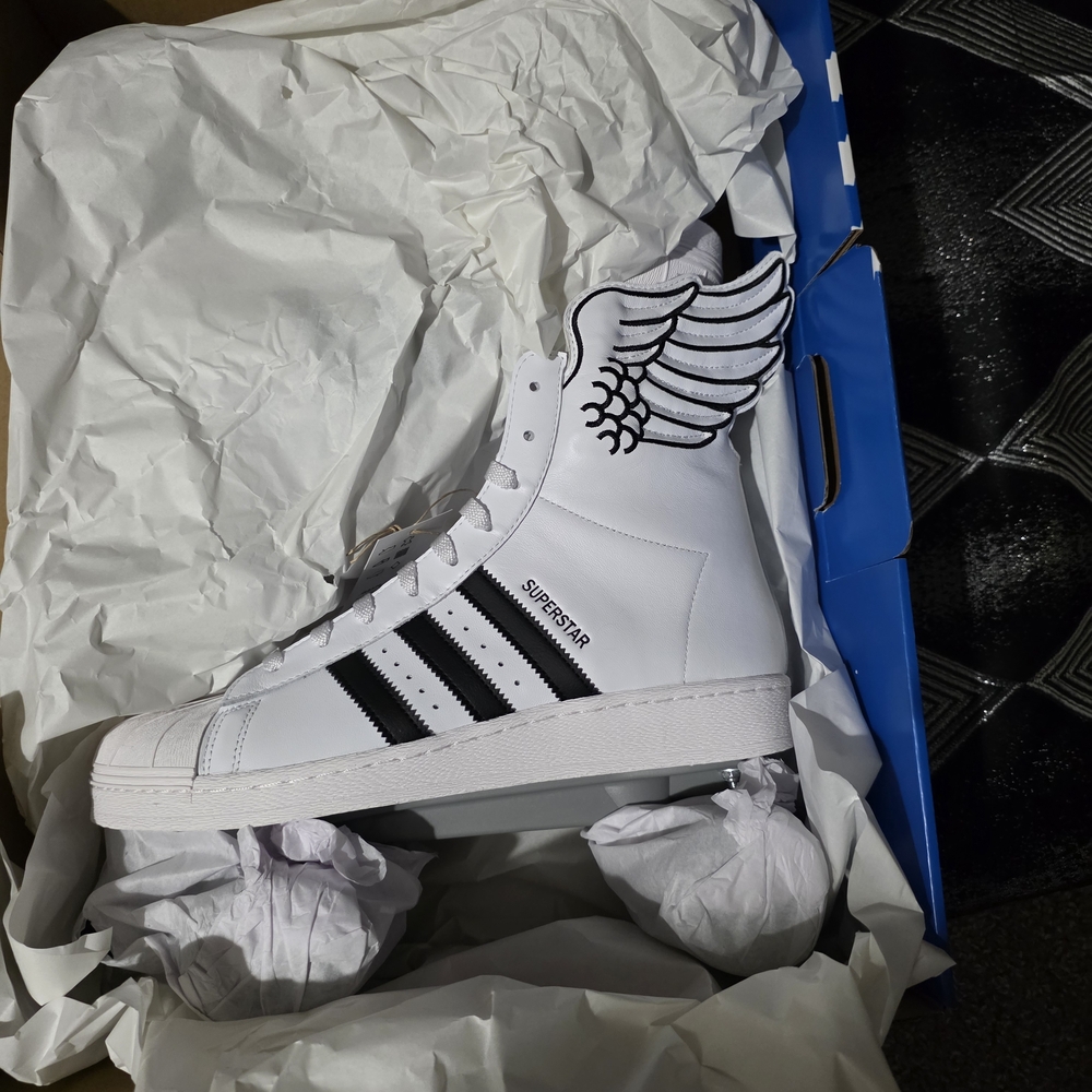 Adidas Superstar High Top Sneakers with Wing Detail - White & Black